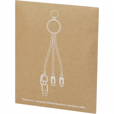 Logo trade corporate gift photo of: Tecta 6-in-1 recycled plastic/bamboo charging cable with keyring